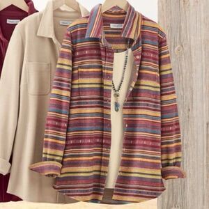 Coldwater Creek Soft Knit Big Shirt Cozy Button Down Top Sz Medium Mountain Muse